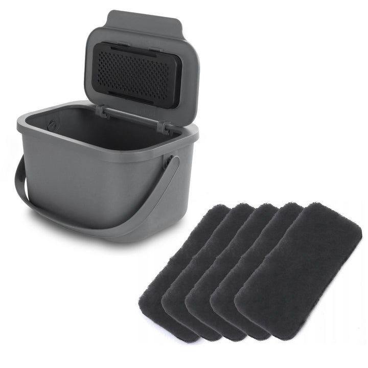 Bioafvalbak, inhoud 4,5 liter, grijs, Mini Bini + 5x Practic-koolstoffilter