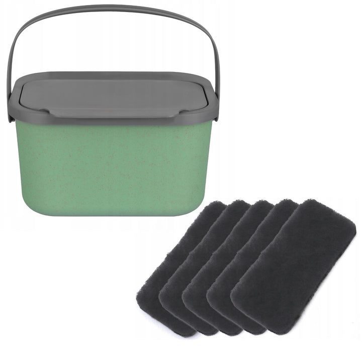 Bioafvalbak, inhoud 4,5 liter, groen met grijs deksel, Mini Bini + 5x Practic-koolstoffilter