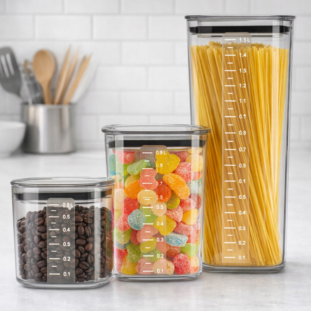 Practic-keukendozen voor losse producten, inhoud 0,6 l, 0,9 l, 1,5 l, deksels met afdichting,