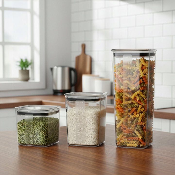Practic-keukendozen voor losse producten, inhoud 0,6 l, 0,9 l, 1,5 l, deksels met afdichting,