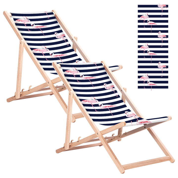 Klassieke ligstoel van beukenhout GreenBlue GB183 met Flaming-print, 2 stuks