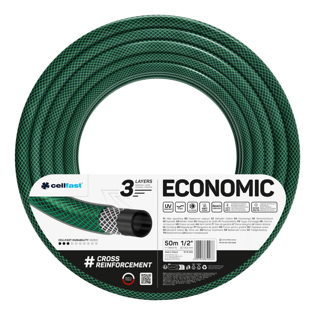 Cellfast Aluplus-slangwagen 1/2" 60 m + Cellfast Economic-tuinslang 1/2" 50 m