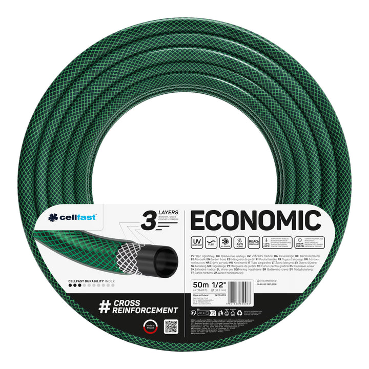Cellfast Aluplus-slangwagen 1/2" 60 m + Cellfast Economic-tuinslang 1/2" 50 m