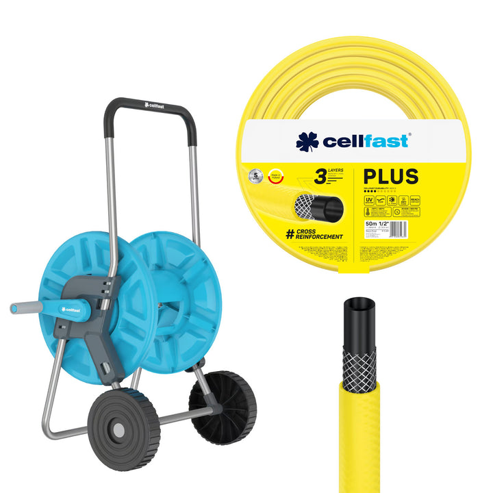 Slangwagen Cellfast Aluplus 1/2" 60 m + tuinslang Cellfast Plus 1/2" 50 m