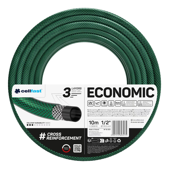Cellfast Aluplus-slangwagen 1/2" 60 m + Cellfast Economic-tuinslang 1/2" 10 m + set met Cellfast Basic-sproeier 1/2"