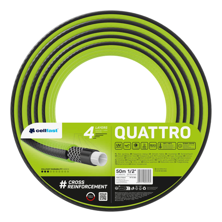 Cellfast Aluplus-slangwagen 1/2" 60 m + Cellfast Quattro-tuinslang 1/2" 50 m + set met Cellfast Basic-sproeier 1/2"