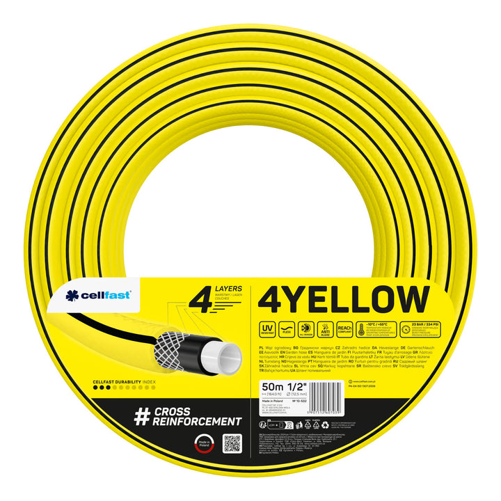 Cellfast Aluplus-slangwagen 1/2" 60 m + Cellfast 4YELLOW-tuinslang 1/2" 50 m + set met Cellfast Basic-sproeier 1/2"