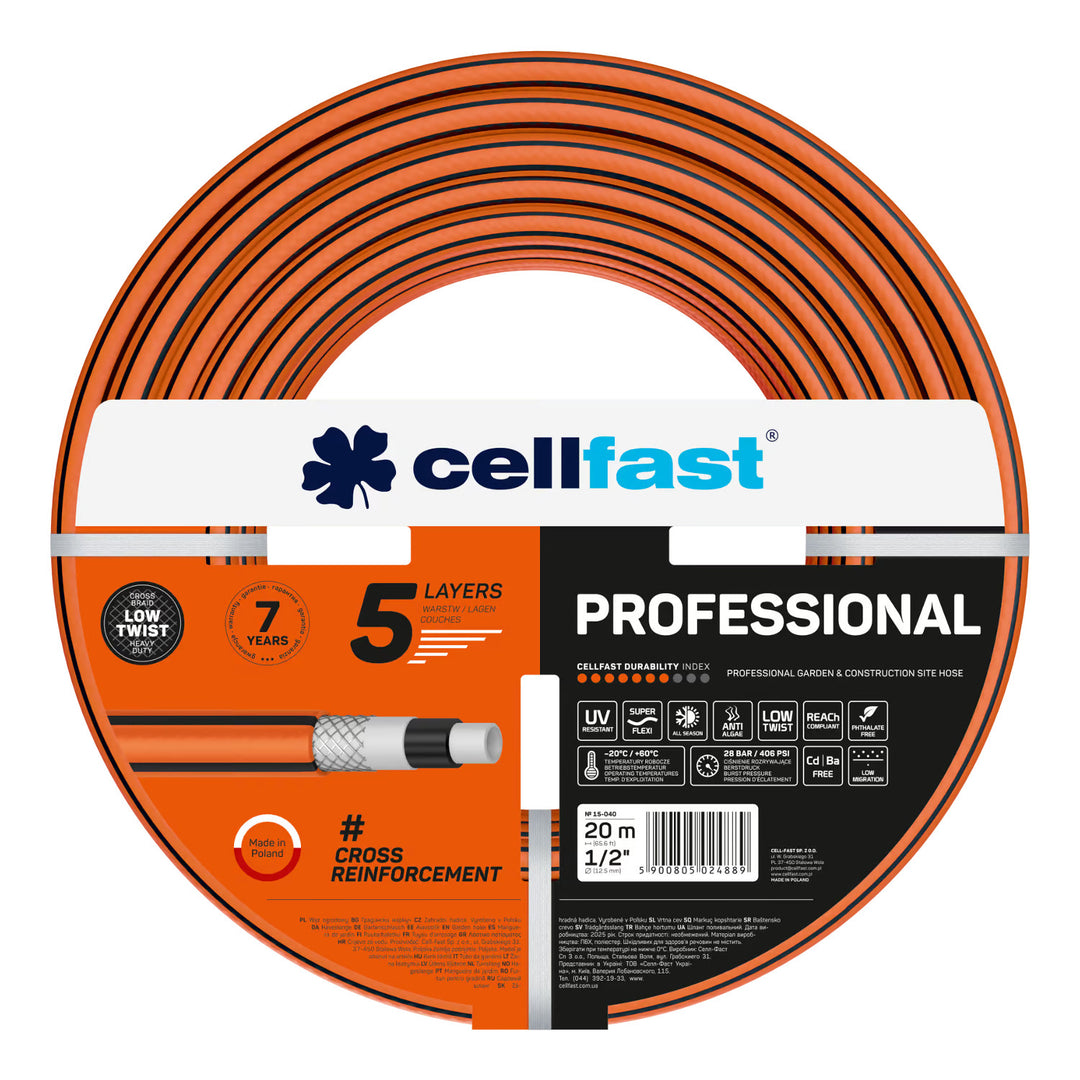 Cellfast Aluplus-slangwagen 1/2" 60 m + Cellfast-tuinslang, PROFESSIONAL 1/2" 20 m + Set met Cellfast Basic-sproeier 1/2"