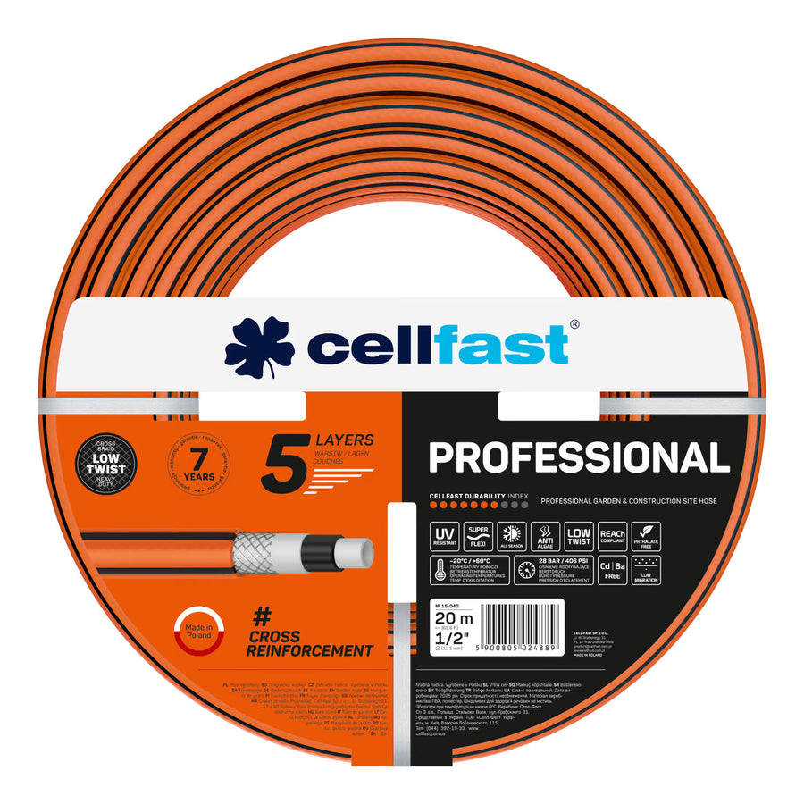 Cellfast Aluplus-slangwagen 1/2" 60 m + Cellfast-tuinslang, PROFESSIONAL 1/2" 20 m + Set met Cellfast Basic-sproeier 1/2"