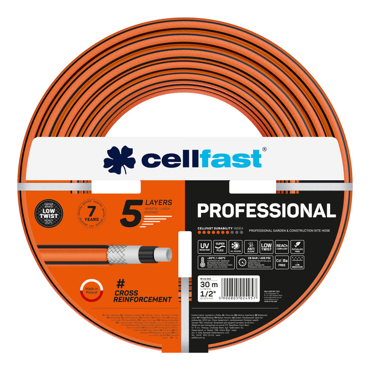 Cellfast Aluplus-slangwagen 1/2" 60 m + Cellfast-tuinslang, PROFESSIONAL 1/2" 30 m + Set met Cellfast Basic-sproeier 1/2"