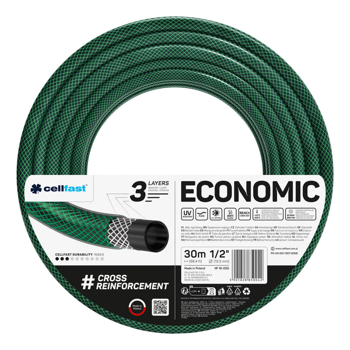 Cellfast Economic tuinslang 1/2" 30 m + Cellfast slanghouder grijs + set met Cellfast Basic rechte sproeier 1/2"