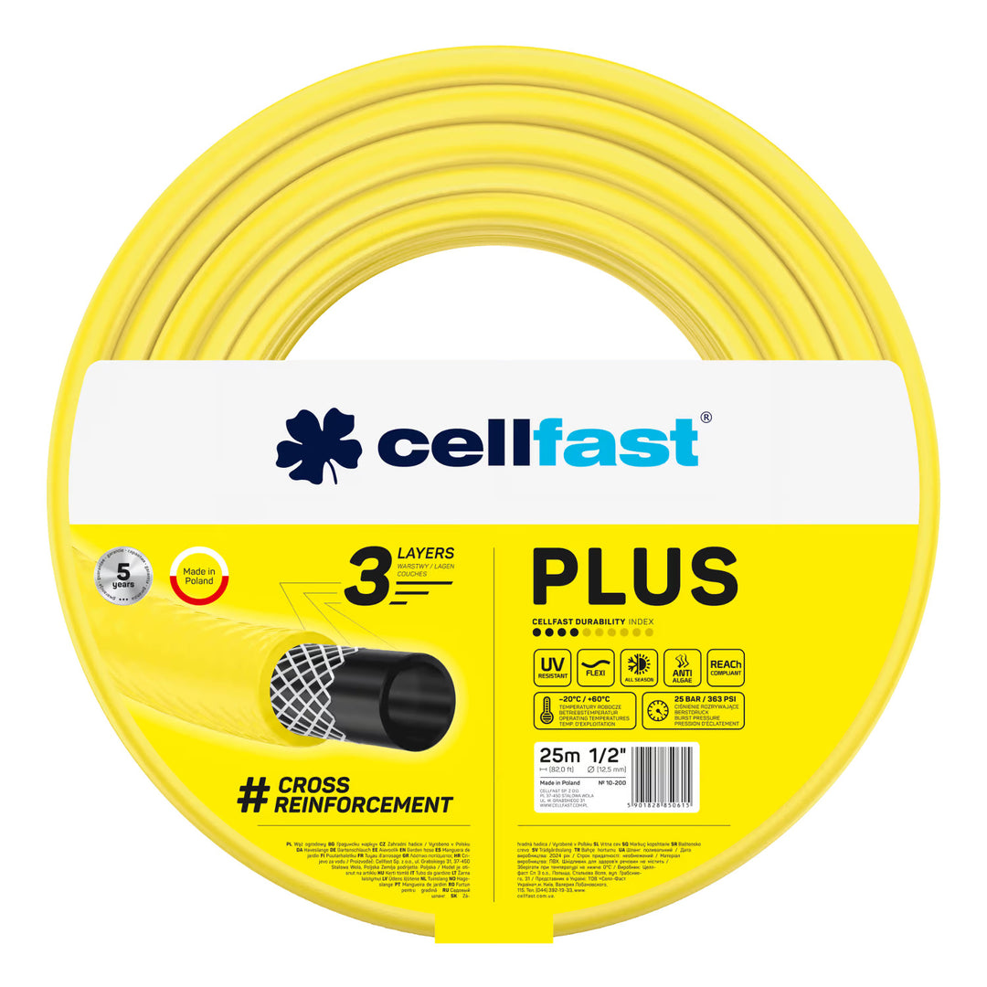 Cellfast Plus-tuinslang 1/2" 25 m + Cellfast-slanghouder (grijs) + set met Cellfast Basic-sproeier 1/2"