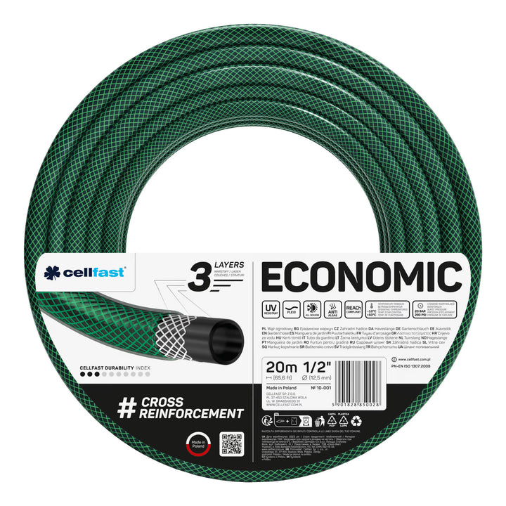 Cellfast Economic tuinslang 1/2" 20 m + Cellfast slanghouder (grijs) + set met Cellfast Basic rechte sproeier 1/2"
