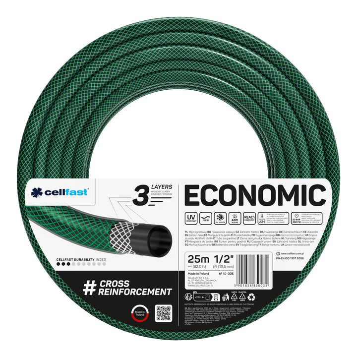 Cellfast Economic tuinslang 1/2" 50 m + Cellfast slanghouder (grijs) + set met Cellfast Basic rechte sproeier 1/2"