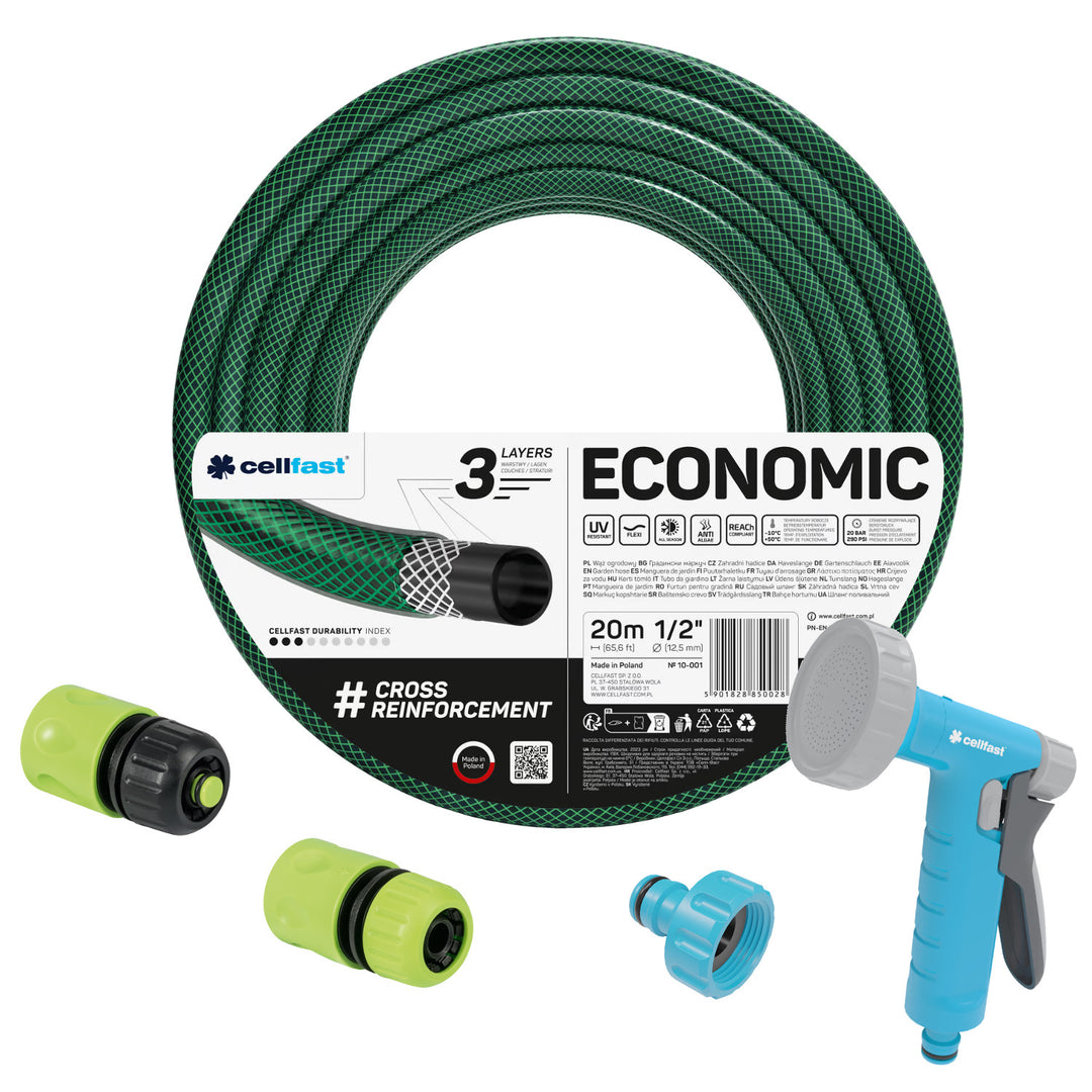 Cellfast Economic tuinslang 1/2" 20 m + pistoolsproeier + aansluiting met binnendraad 3/4" + doorvoer- en afsluitkoppeling 1/2"