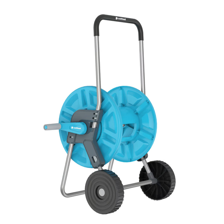 Tuinslang Economic 1/2" 50 m + karretje, aansluiting met binnendraad 3/4", aansluiting met buitendraad 1/2", doorstroom- en stop-snelkoppeling 1/2" + 8-standen sproeipistool Cellfast Mix Ideal