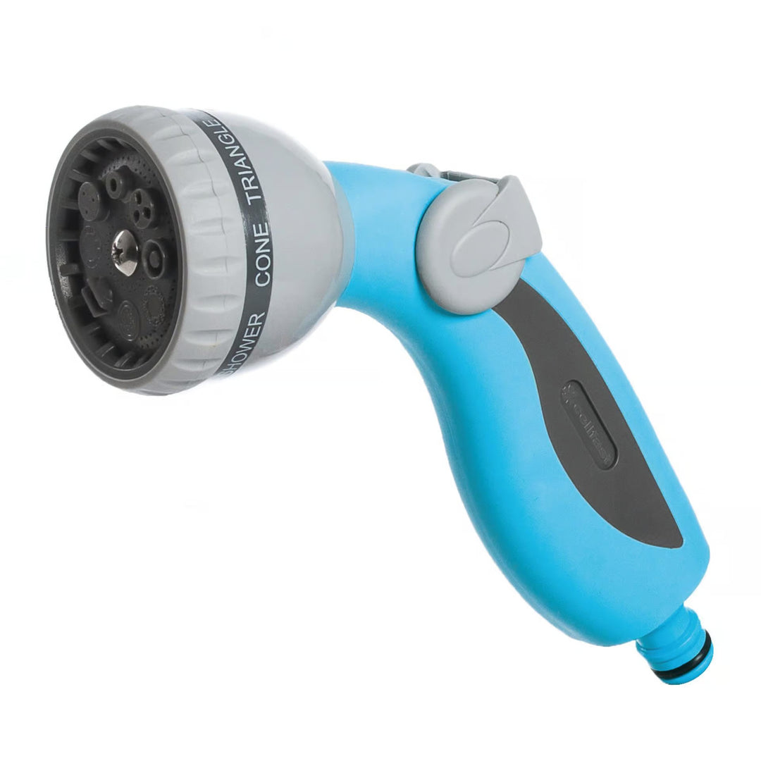 Tuinslang Economic 1/2" 50 m + karretje, aansluiting met binnendraad 3/4", aansluiting met buitendraad 1/2", doorstroom- en stop-snelkoppeling 1/2" + 8-standen sproeipistool Cellfast Mix Ideal