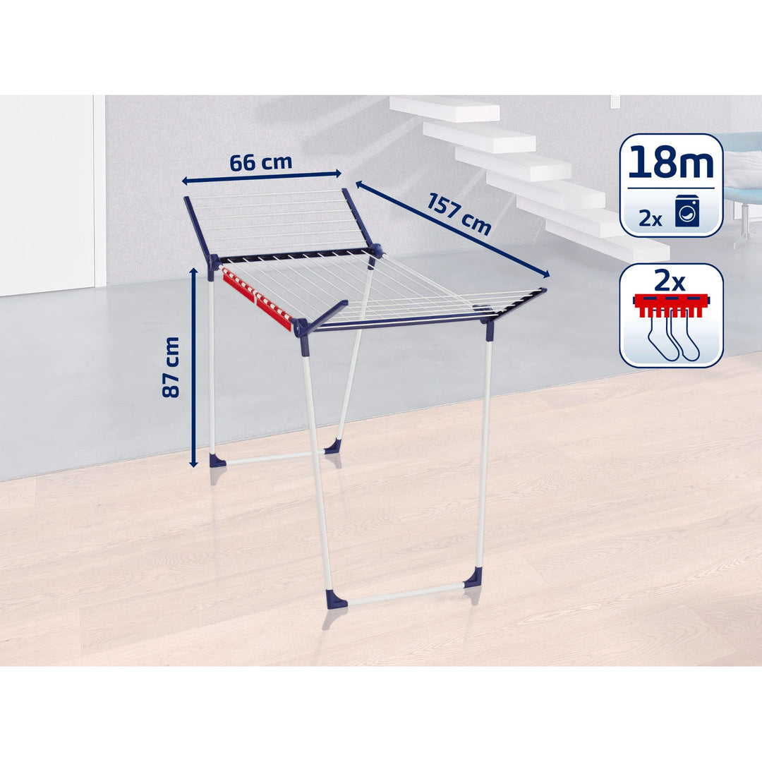 Leifheit Pegasus 180 Solid droogrek, lengte van de lijnen 18 m, stabiele parallelle poten, weerbestendig, 2 washaken, 81514