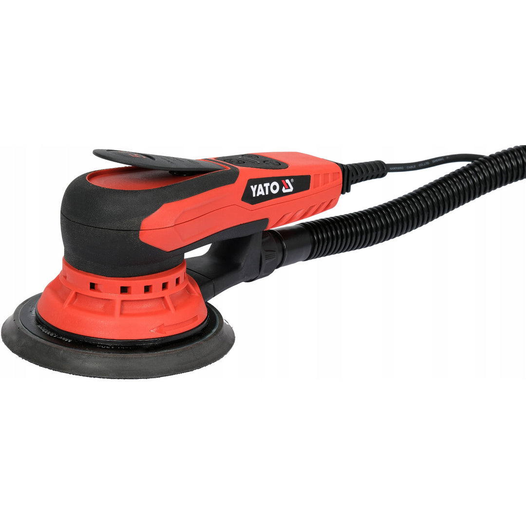 Yato excentrische schuurmachine, 150 mm, vermogen 350 W, toerental 4000-10000 tpm, snoerlengte 3 m, aansluitmogelijkheid voor stofzuiger, YT-82206
