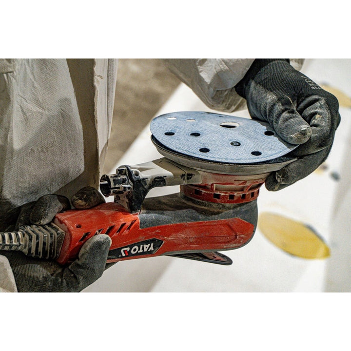 Yato excentrische schuurmachine, 150 mm, vermogen 350 W, toerental 4000-10000 tpm, snoerlengte 3 m, aansluitmogelijkheid voor stofzuiger, YT-82206