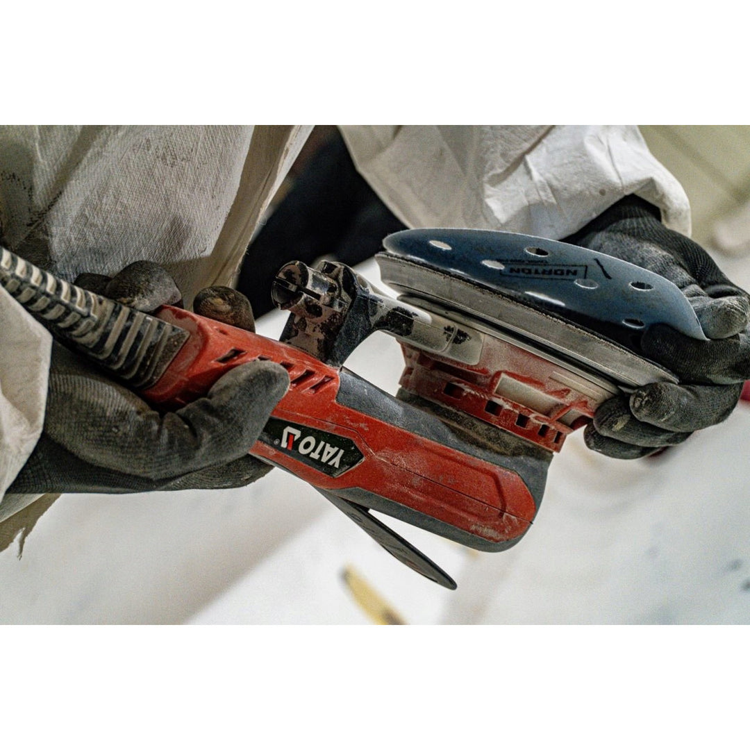 Yato excentrische schuurmachine, 150 mm, vermogen 350 W, toerental 4000-10000 tpm, snoerlengte 3 m, aansluitmogelijkheid voor stofzuiger, YT-82206