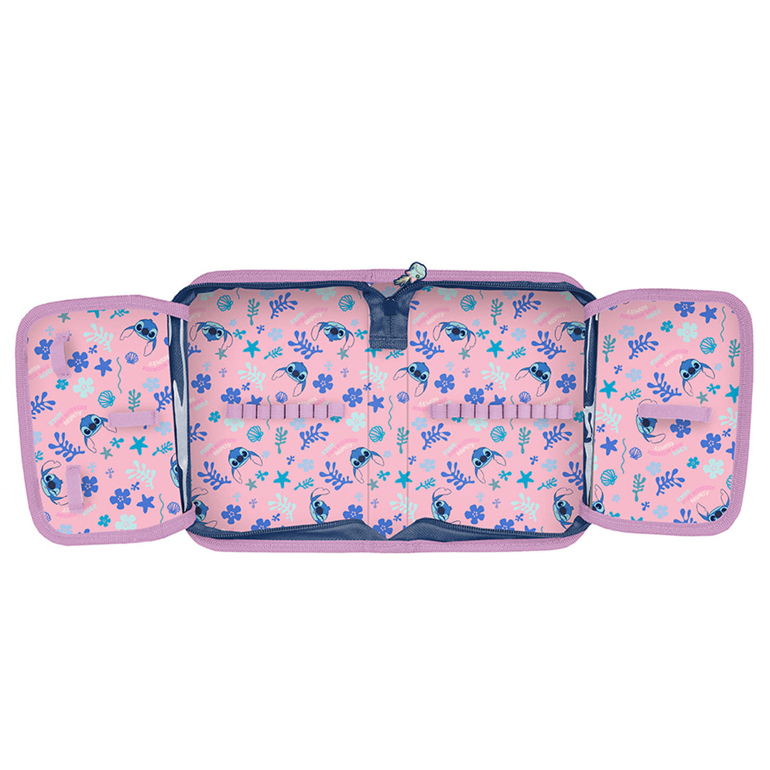 Stitch Paso-schoolset, rugzak met twee vakken, reflecterende elementen en verstevigde rug, etui zonder inhoud en met vakjes voor schrijfgerei, schoenenzak die op de rug kan worden gedragen, DS26XX