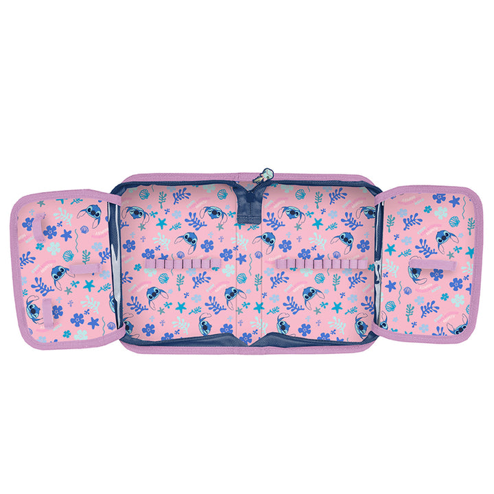 Stitch Paso-schoolset, rugzak met twee vakken, reflecterende elementen en verstevigde rug, etui zonder inhoud en met vakjes voor schrijfgerei, schoenenzak die op de rug kan worden gedragen, DS26XX