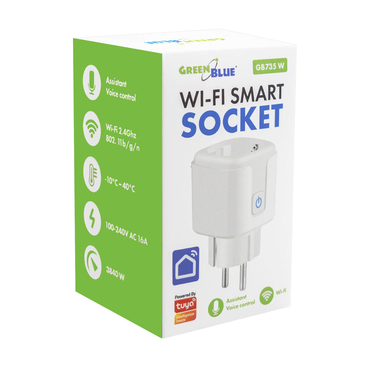 GreenBlue WiFi-stopcontact met afstandsbediening, Android/iOS/Alexa/Google Home, timer, wattmeter, max. 16 A/3840 W, GB735 W, 2 stuks