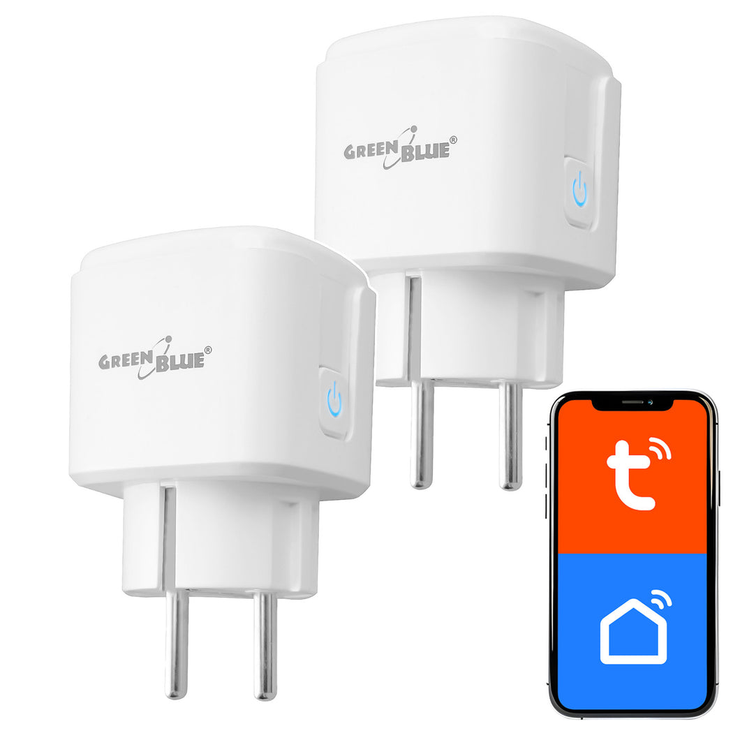 GreenBlue WiFi-stopcontact met afstandsbediening, Android/iOS/Alexa/Google Home, timer, wattmeter, max. 16 A/3840 W, GB735 W, 2 stuks