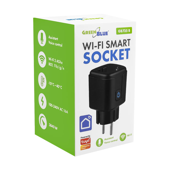 GreenBlue WiFi-stopcontact met afstandsbediening, Android/iOS/Alexa/Google Home, timer, wattmeter, max. 16 A/3840 W, GB735 B, 2 stuks