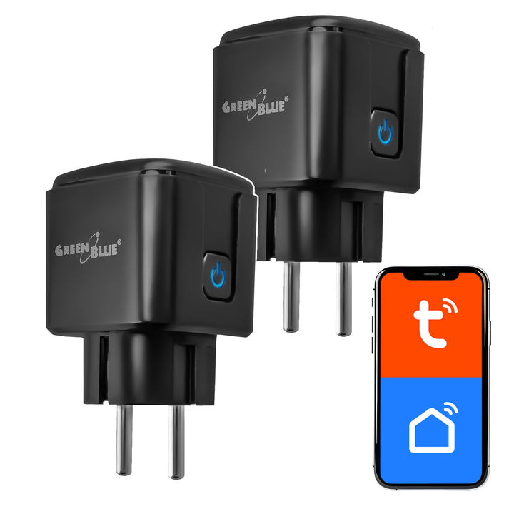 GreenBlue WiFi-stopcontact met afstandsbediening, Android/iOS/Alexa/Google Home, timer, wattmeter, max. 16 A/3840 W, GB735 B, 2 stuks