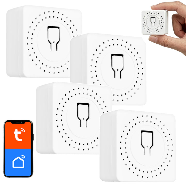 GreenBlue inbouw-wifi-relais, Android/iOS/Alexa/Google Home, 100-240 V AC, 50/60 Hz, max. 16 A, voor LED 150 W, GB739, 4 stuks
