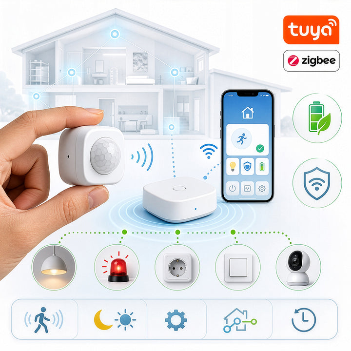 Draadloze Zigbee-bewegingssensor van Tuya GreenBlue, Android/iOS, CR2450 DC 3,0 V, detectiehoek 120° / tot 8 m, GB740, 2 stuks