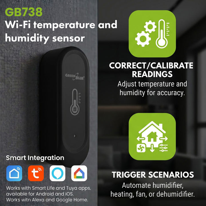 GreenBlue WiFi-temperatuur- en vochtigheidssensor voor buiten, Android/iOS, 3,0 V DC, LR03x2, IP65, GB741, 2 stuks