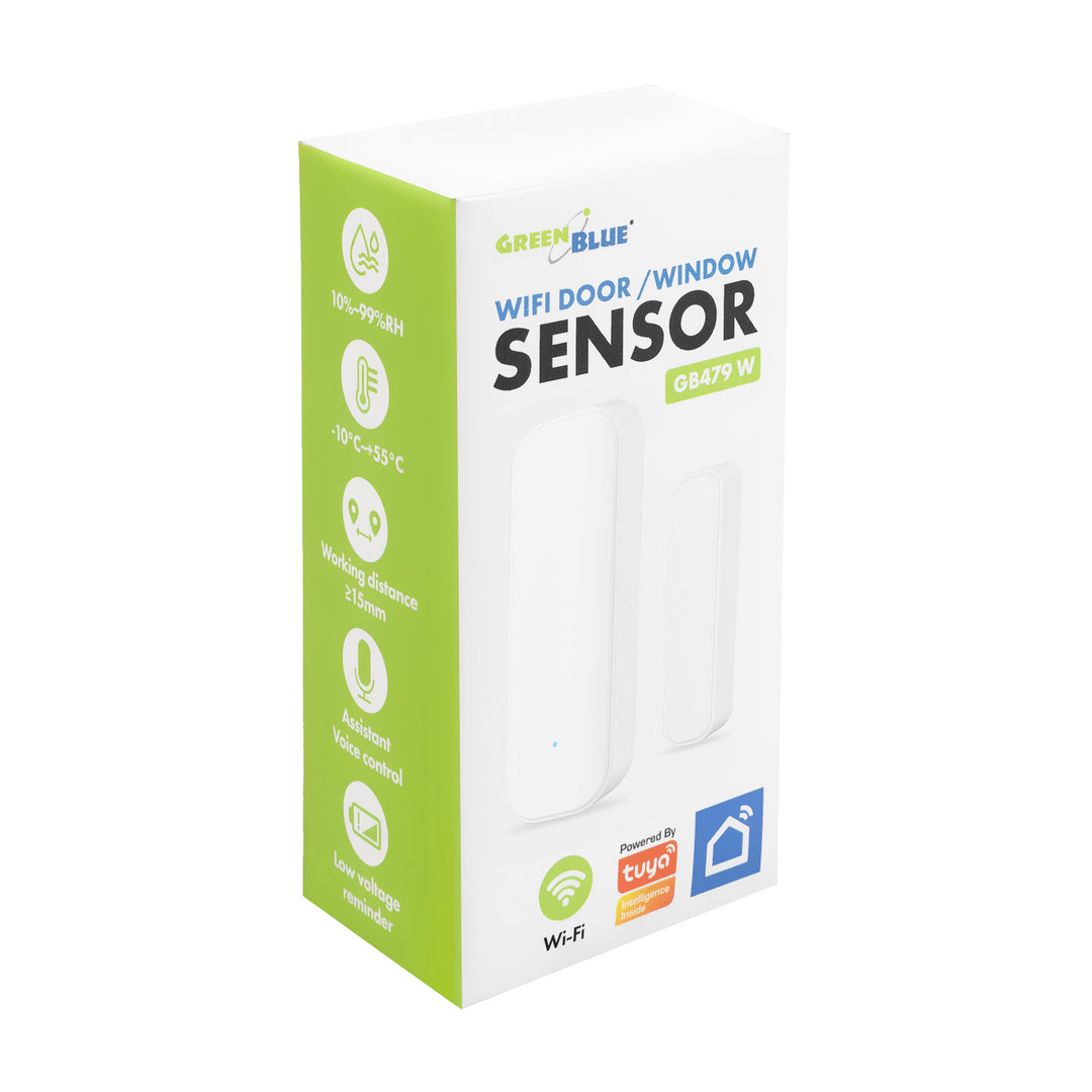 Draadloze reedschakelaar / WiFi-openingssensor van GreenBlue, Android/iOS, voor deuren / ramen, 3,0 V DC, LR03x2, GB479 W, 2 sets