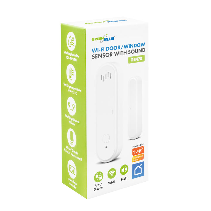 Draadloze reedschakelaar / WiFi-openingssensor van GreenBlue, Android/iOS, voor deuren / ramen, 3,0 V DC, LR03x2, met alarm, GB478, 2 sets
