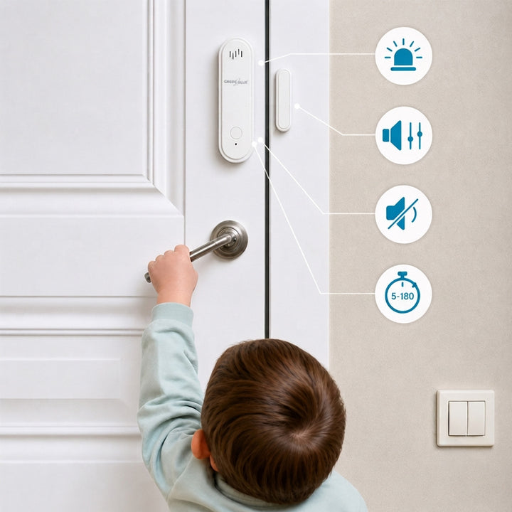 Draadloze reedschakelaar / WiFi-openingssensor van GreenBlue, Android/iOS, voor deuren / ramen, 3,0 V DC, LR03x2, met alarm, GB478, 2 sets