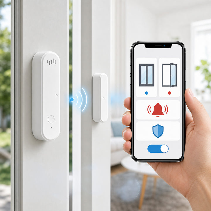 Draadloze reedschakelaar / WiFi-openingssensor van GreenBlue, Android/iOS, voor deuren / ramen, 3,0 V DC, LR03x2, met alarm, GB478, 2 sets