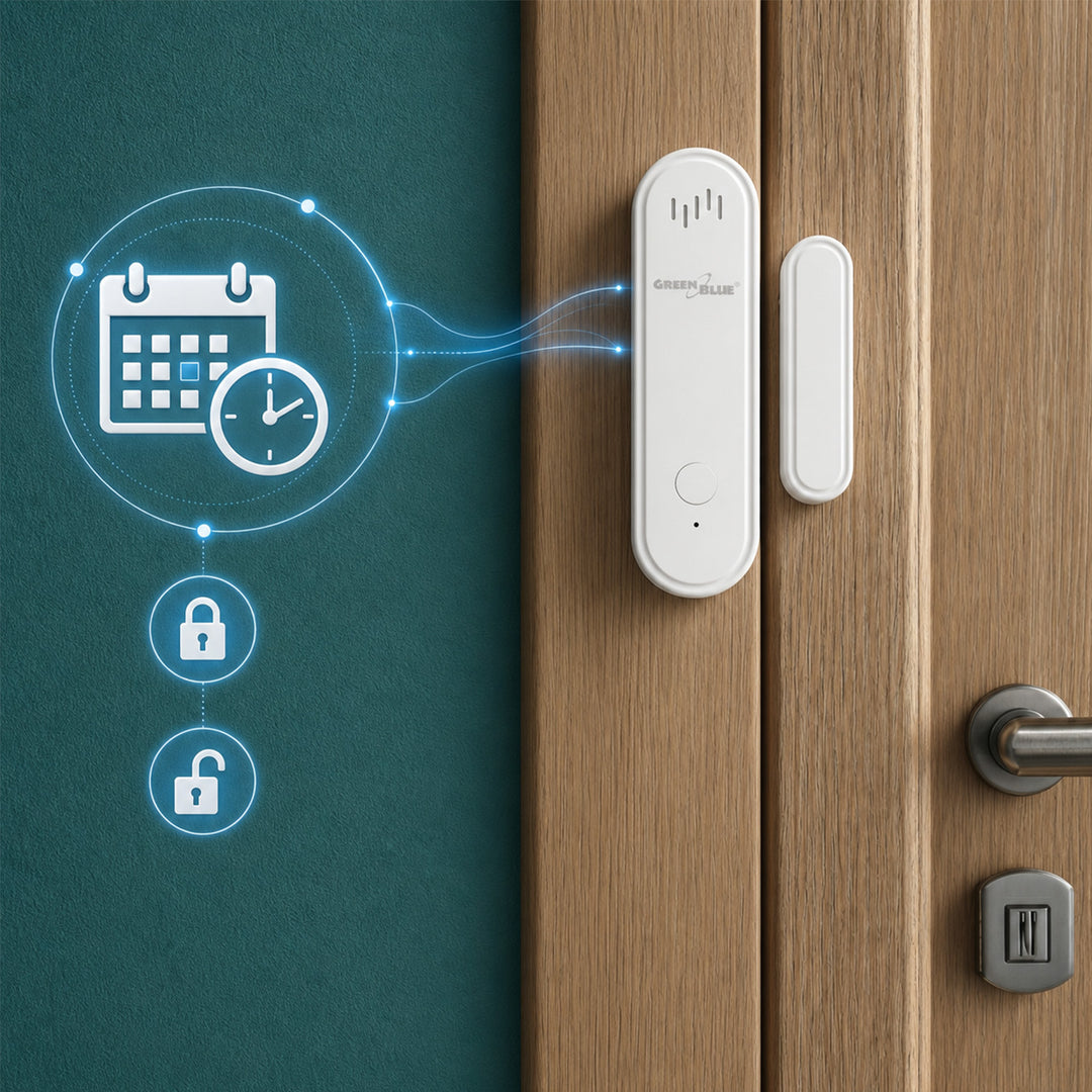 Draadloze reedschakelaar / WiFi-openingssensor van GreenBlue, Android/iOS, voor deuren / ramen, 3,0 V DC, LR03x2, met alarm, GB478, 2 sets