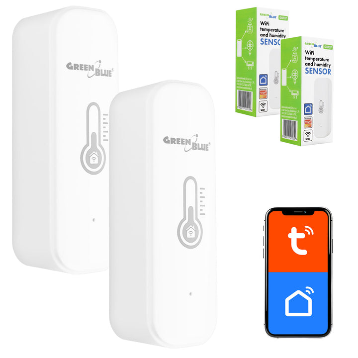 GreenBlue WiFi-temperatuur- en vochtigheidssensor, Android/iOS/Alexa/Google Home, 3,0 V DC, LR03x2, GB737, 2 stuks