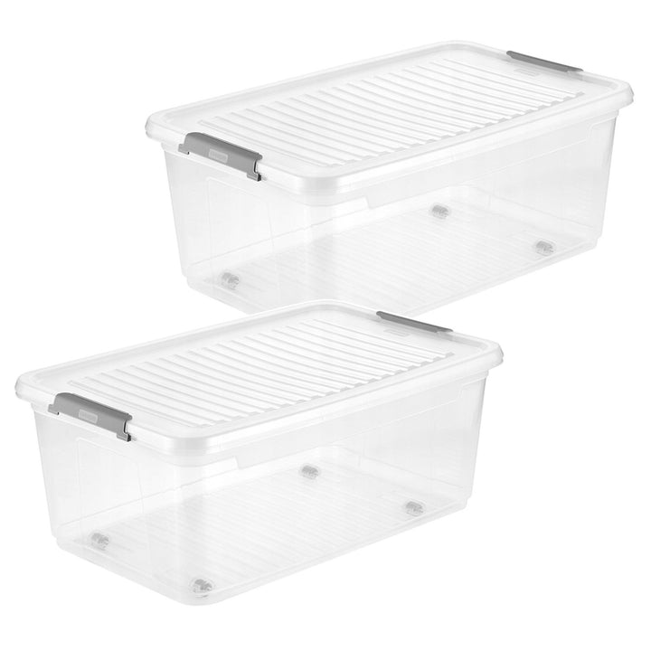 Leo Keeeper-bak met deksel, inhoud 37 liter, kleurloos, voorzien van wieltjes, deksel met clips te sluiten, 2 stuks