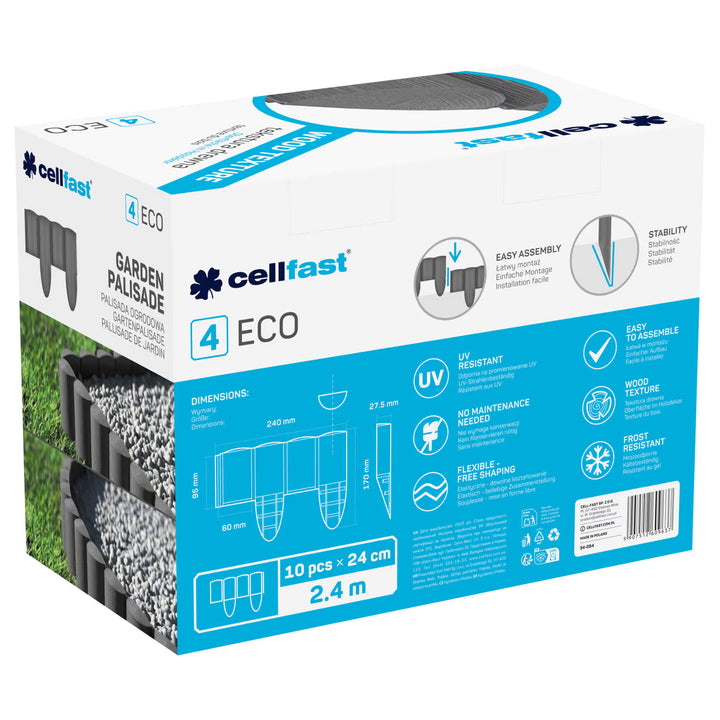 Cellfast tuinpalisade, houtlook, vorstbestendig, lengte 7,2 m, kleur grafiet, 34-054