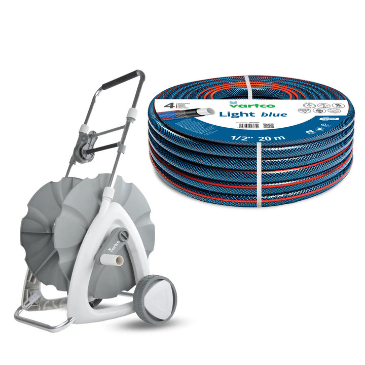 Tuinslangwagen 1/2" 45 m + Vartco Light Blue tuinslang 1/2" 20 m Agaplast