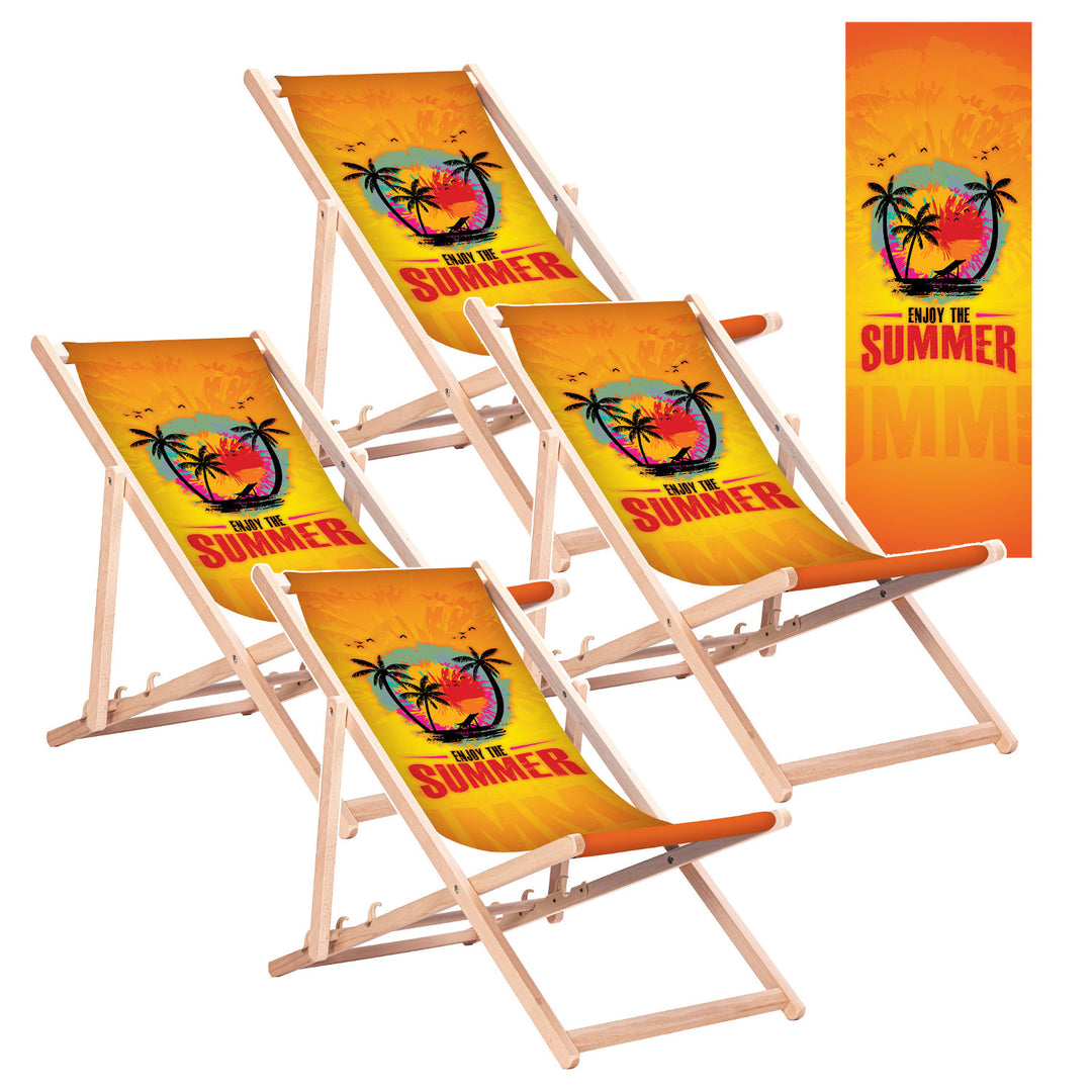 Klassieke ligstoel van beukenhout GreenBlue GB183 met het opdrukmotief „Enjoy The Summer“, 4 stuks