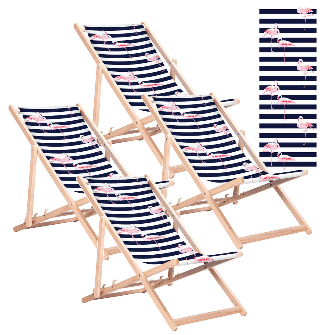 Klassieke ligstoel van beukenhout GreenBlue GB183 met Flaming-print, 4 stuks