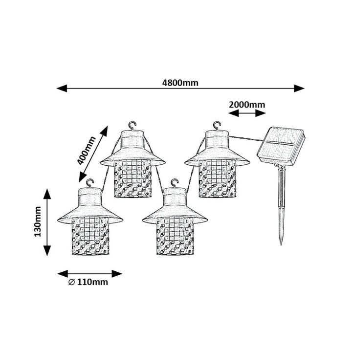 Rabalux-zonnelampen, 4 armaturen, voor buiten, IP44, zwart, Ximpu, 2 sets