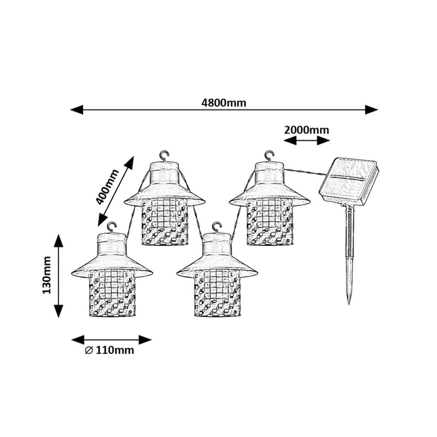 Rabalux-zonnelampen, 4 armaturen, voor buiten, IP44, zwart, Ximpu, 2 sets