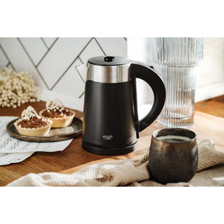 Adler waterkoker, van metaal, 0,6 l, stil, vermogen 800 W, zwart. AD 1372