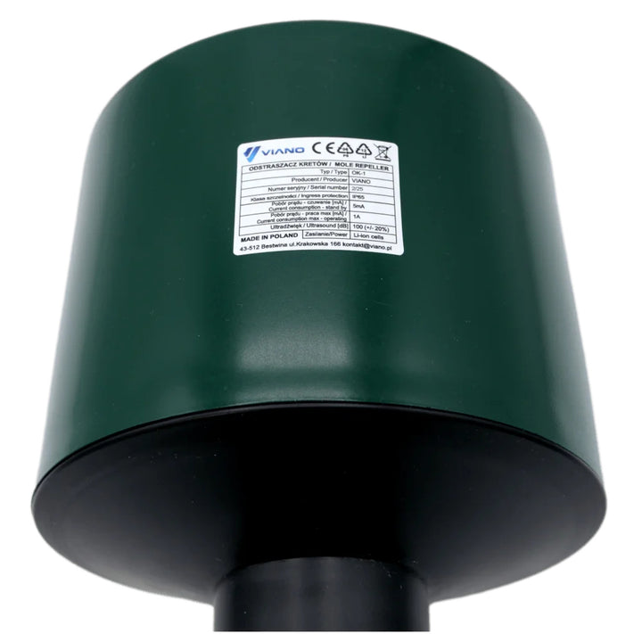 Professionele akoestische afschrikker voor mollen en woelmuizen, accu van 4400 mAh, IP65, Viano OK1