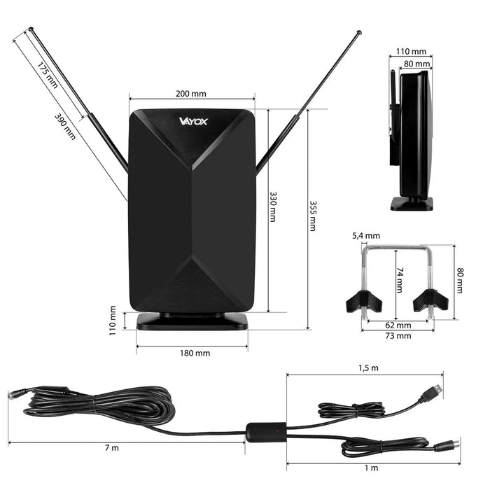 Actieve antenne, voor binnen, voor buiten, DVB-T2, 4K-terrestrische tv, Vayox